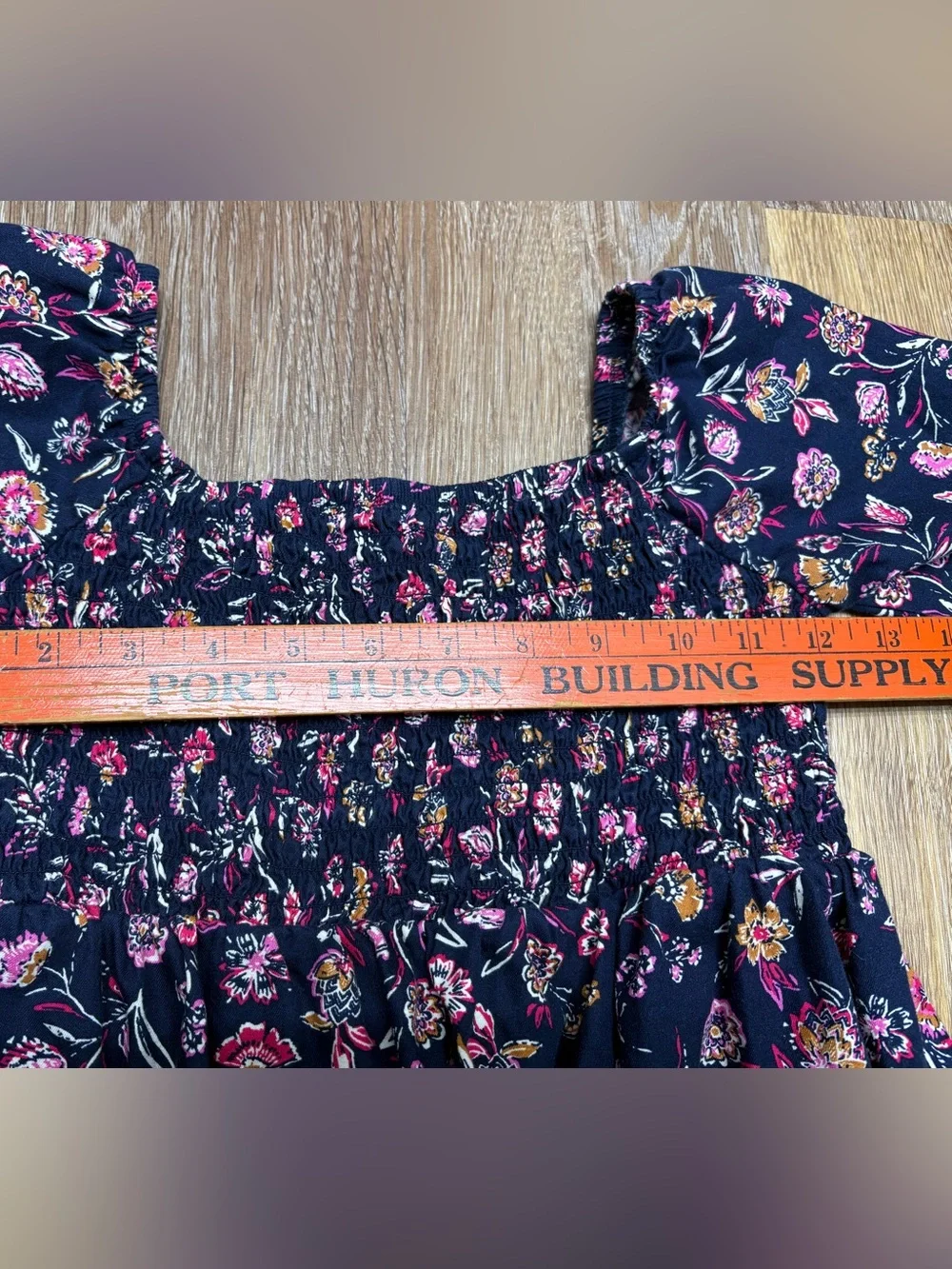 Girls Navy Floral Smocked Dress